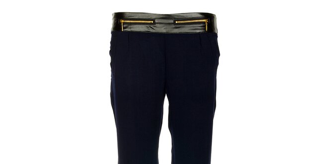Dámské tmavě modré kalhoty Victoria Look se zlatými zipy