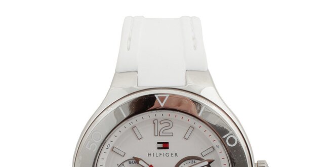 Dámské analogové hodinky s bílým silikonovým řemínkem Tommy Hilfiger