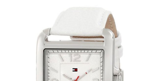 Dámské ocelové hodinky Tommy Hilfiger s bílým koženým řemínkem