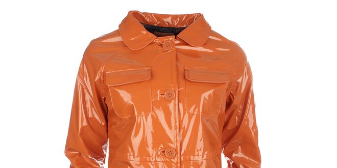 Dámský oranžový lesklý kabát s knoflíky Phard