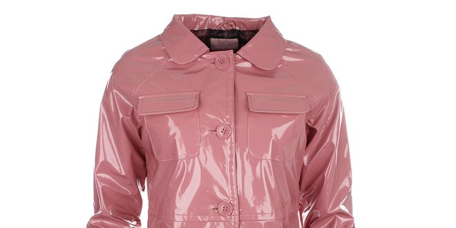 Dámský růžový lesklý kabát s knoflíky Phard