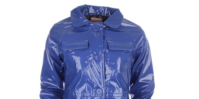Dámský modrý lesklý kabát s knoflíky Phard