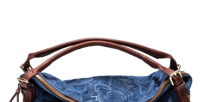Dámká vzorovaná kožená kabelka v modré barvě Mangotti