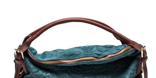 Dámká vzorovaná kožená kabelka v tyrkysové barvě Mangotti