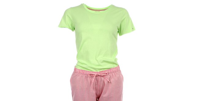 Dámské pyžamo - tričko s krátkým rukávem a pruhované kalhoty Tommy Hilfiger