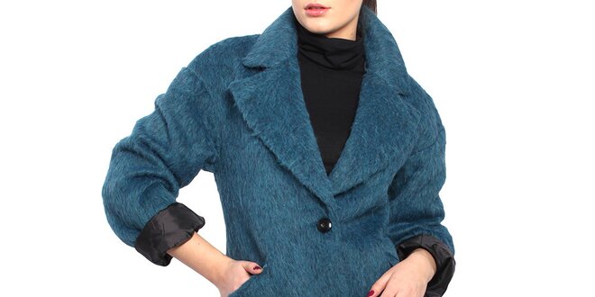 Dámský modrý chlupatý kabát Vera Ravenna