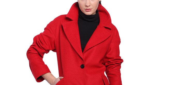Dámský červený kabát s černými knoflíky Vera Ravenna