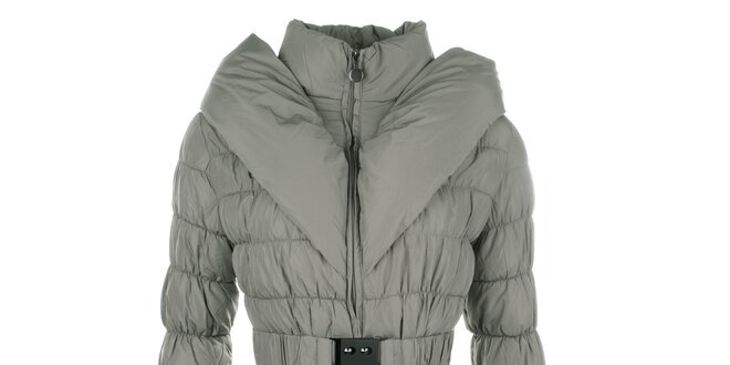 Dámský khaki prošívaný kabátek s límcem Fly Moda