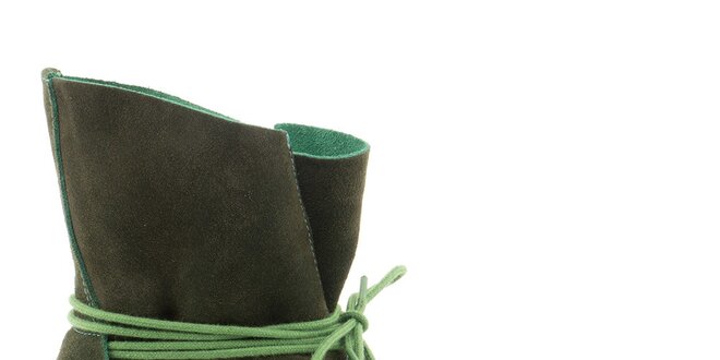 Dámské zelené kožené boty se šněrováním Daneris
