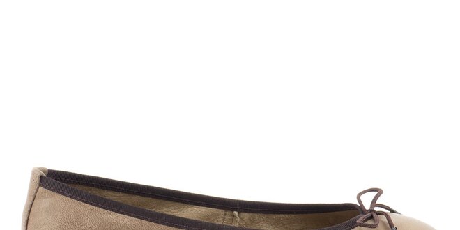 Dámské šedo-hnědé kožené balerínky s tkaničkovou mašličkou Daneris