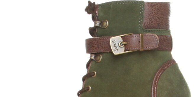 Dámské zeleno-hnědé šněrovací kotníkové boty Dr. Scholl s klínem