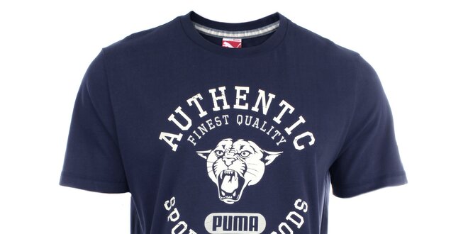 Pánské tmavomodré tričko s bílým potiskem Puma