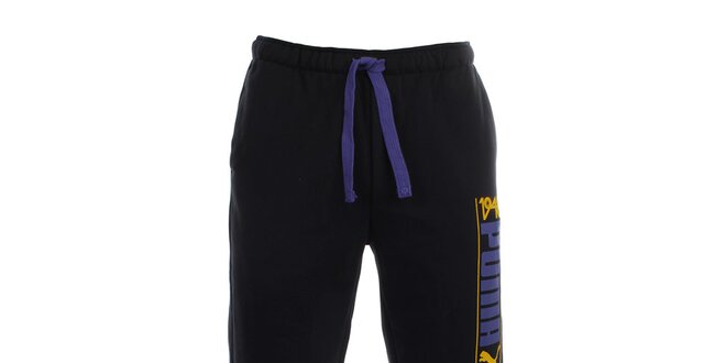Pánské černé teplákové kalhoty s fialovými prvky Puma