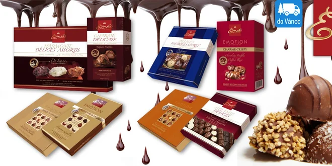 Balíčky belgických pralinek v elegantních baleních