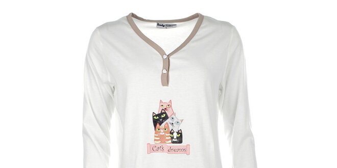 Dámská béžová noční košile s kočičkami Body International
