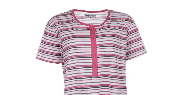 Dámská růžově pruhovaná noční košile s kapsičkou Body International