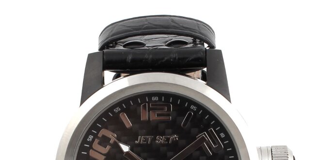 Pánské černé hodinky s datumovkou Jet Set