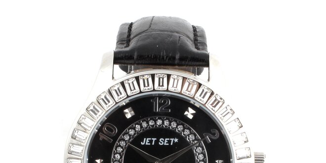 Dámské analogové hodinky Jet Set s krystaly s koženým řemínkem