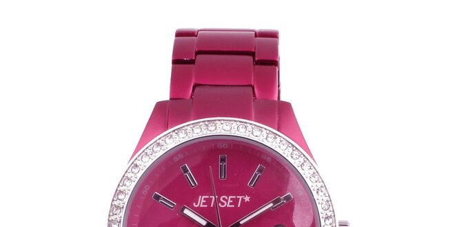Dámské růžové hodinky s bílými kamínky Jet Set