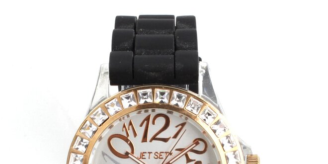 Dámské hodinky Jet Set s černým silikonovým páskem a kamínky