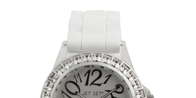 Dámské bílé hodinky s kamínky Jet Set