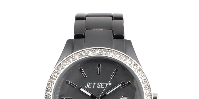 Dámské šedé hodinky s bílými kamínky Jet Set