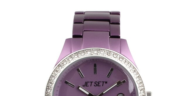 Dámské fialové hodinky s bílými kamínky Jet Set
