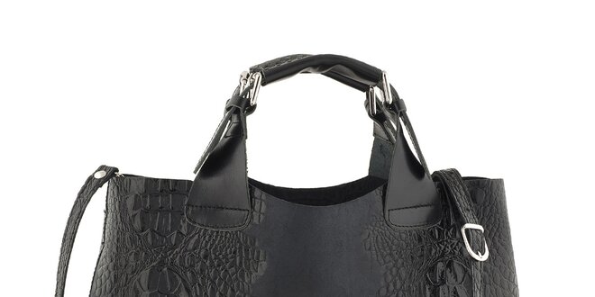 Dámská černá kožená kabelka s krokodýlím vzorem Ore 10