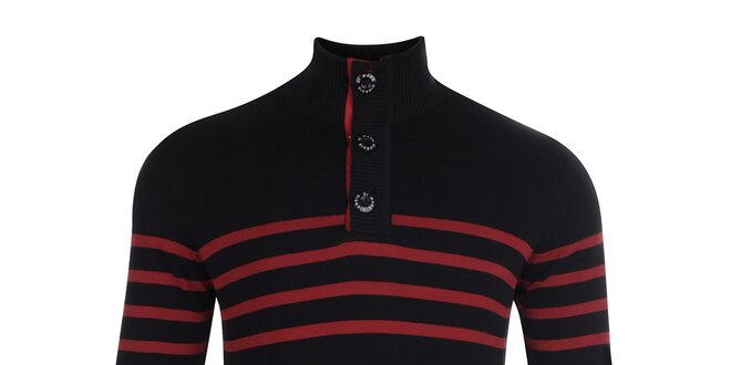 Pánský černý svetr s červenými proužky Giorgio di Mare