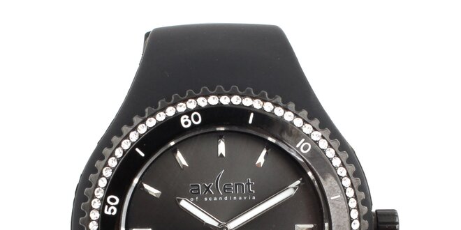 Dámské černé hodinky s bílými zirkony Axcent