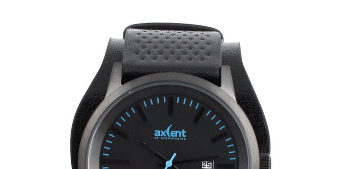 Pánské černé hodinky s modrými prvky Axcent