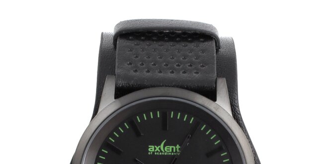 Pánské černé hodinky se zelenými prvky Axcent
