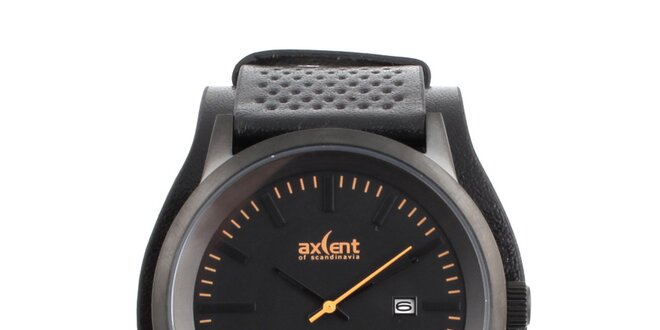 Pánské černé hodinky s oranžovými prvky Axcent