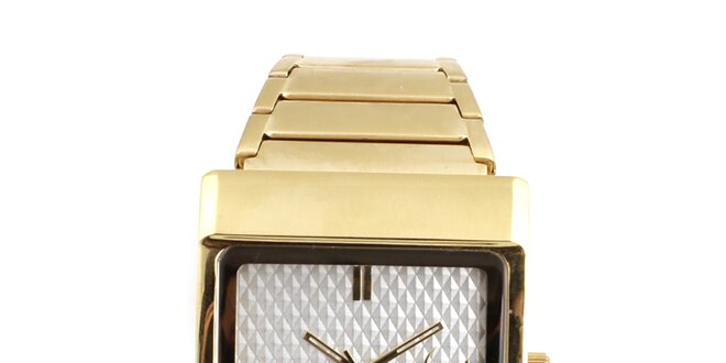 Dámské hodinky s hranatým pouzdrem ve zlatém tónu Axcent