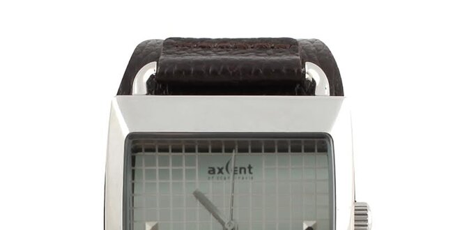 Hranaté hodinky s koženým řemínkem Axcent