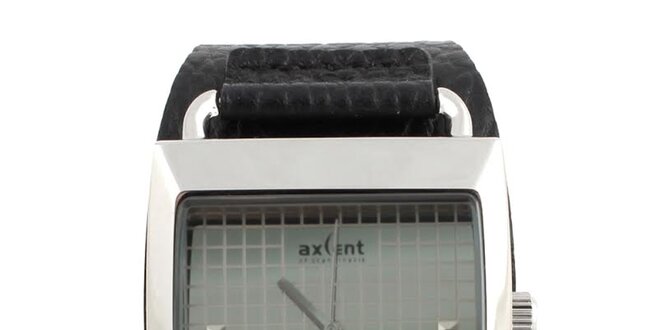 Hranaté hodinky s černým koženým řemínkem Axcent