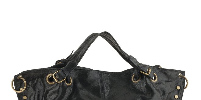Dámská černá kožená kabelka s nastavitelným popruhem Valentina Italy