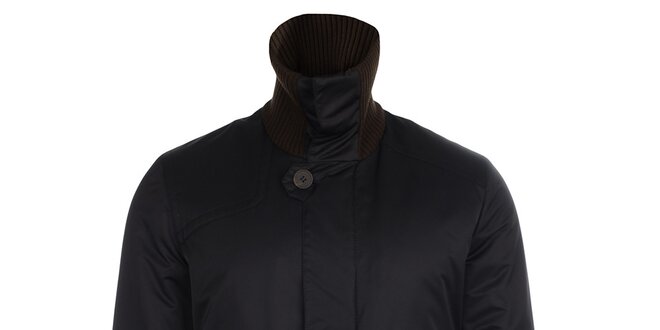 Pánská černá bunda s hnědým stojáčkem Pietro Filipi