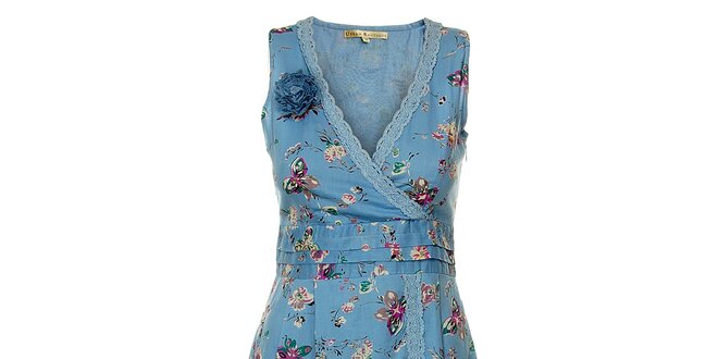 Dámské světle modré květinové šaty Uttam Boutique s motýly