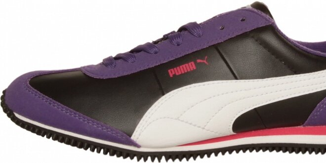 Dámské černo-fialové tenisky Puma s bílými detaily
