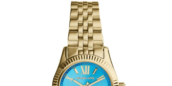 Dámské hodinky s modrým ciferníkem a římskými číslicemi Michael Kors - zlatá barva