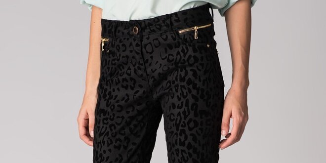 Dámské černé leopardí kalhoty Soap Art se zlatými zipy