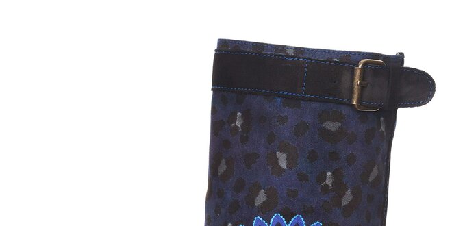 Dámské modro-černé boty s leopardím a květinovým vzorem Desigual