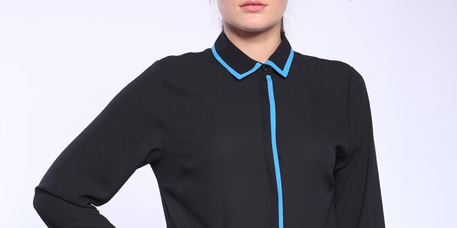 Dámská černá košile s modrým lemováním Melli London