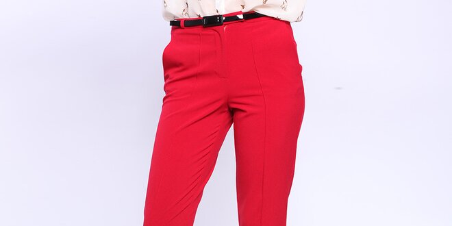Dámské červené kalhoty s puky Melli London