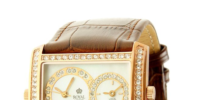 Dámské zlaté ocelové hodinky Royal London s kamínky