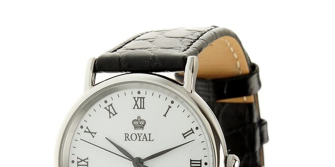 Ocelové hodinky Royal London s černým koženým řemínkem