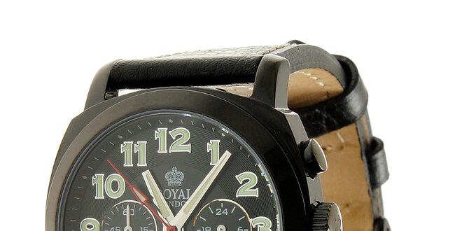 Černé ocelové hodinky Royal London s koženým řemínkem
