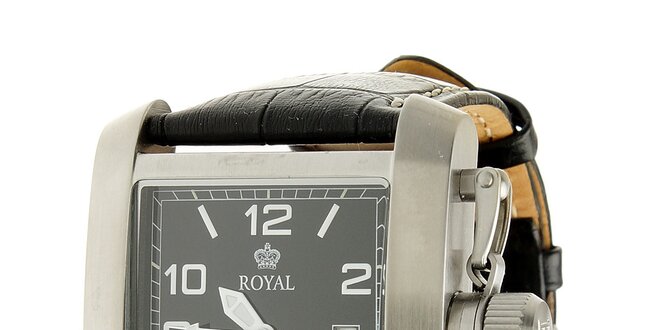 Ocelové hodinky Royal London s černým koženým řemínkem