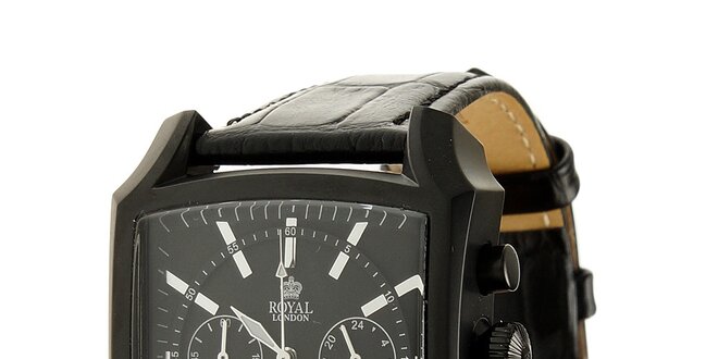 Pánské černé ocelové hodinky Royal London s koženým řemínkem